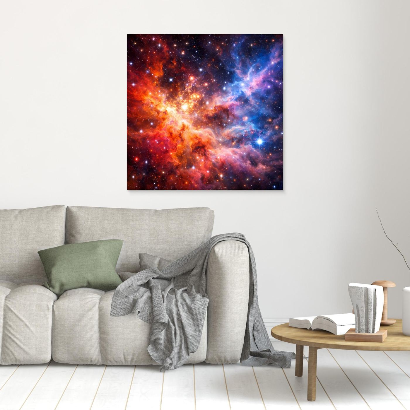 Leinwandbild mit kosmischen Nebeln: rot-blauer Sternhimmel, ohne sichtbaren Rahmen