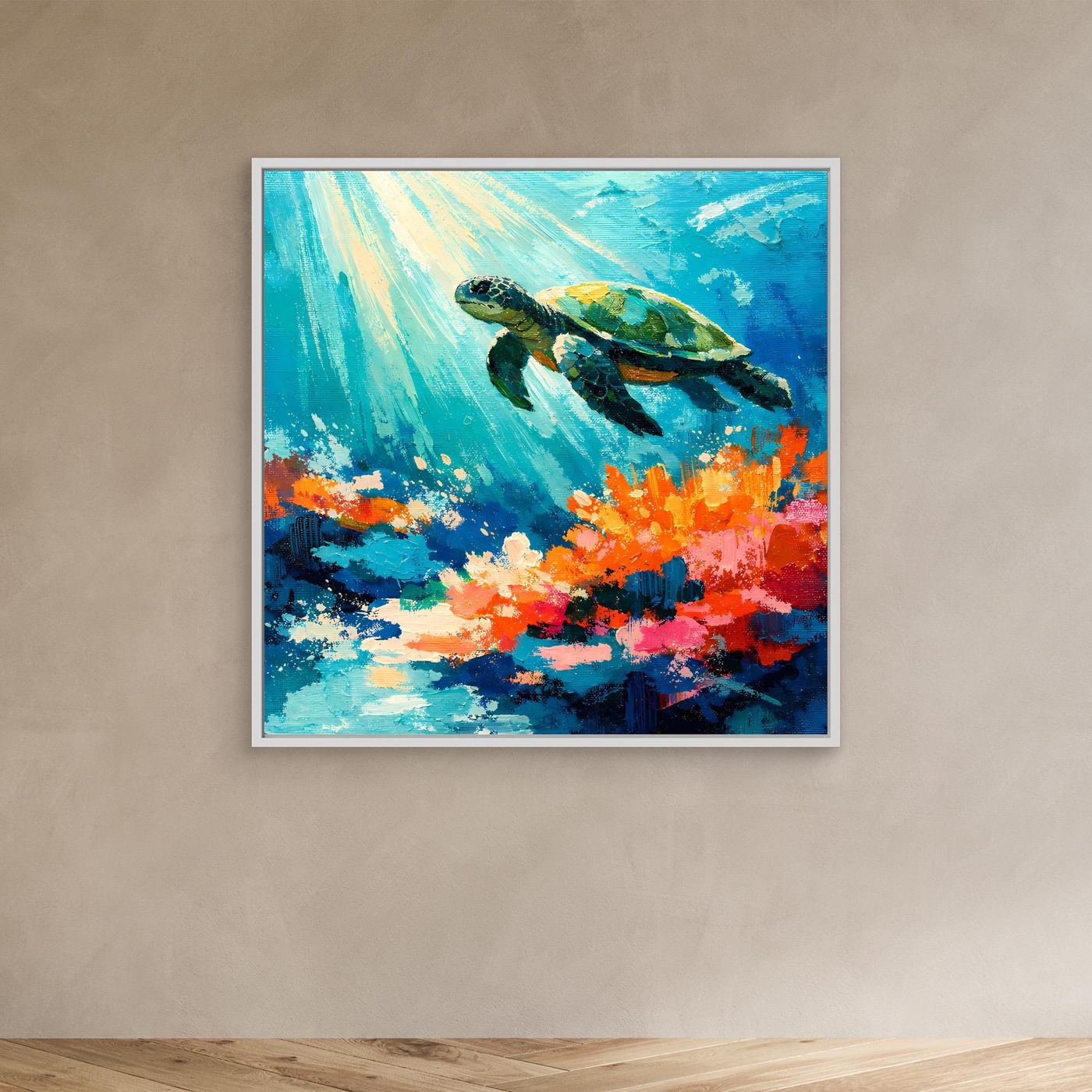 Leinwand Elegante Meeresschildkröte im Korallenriff | Abstraktes Ozean Wandbild