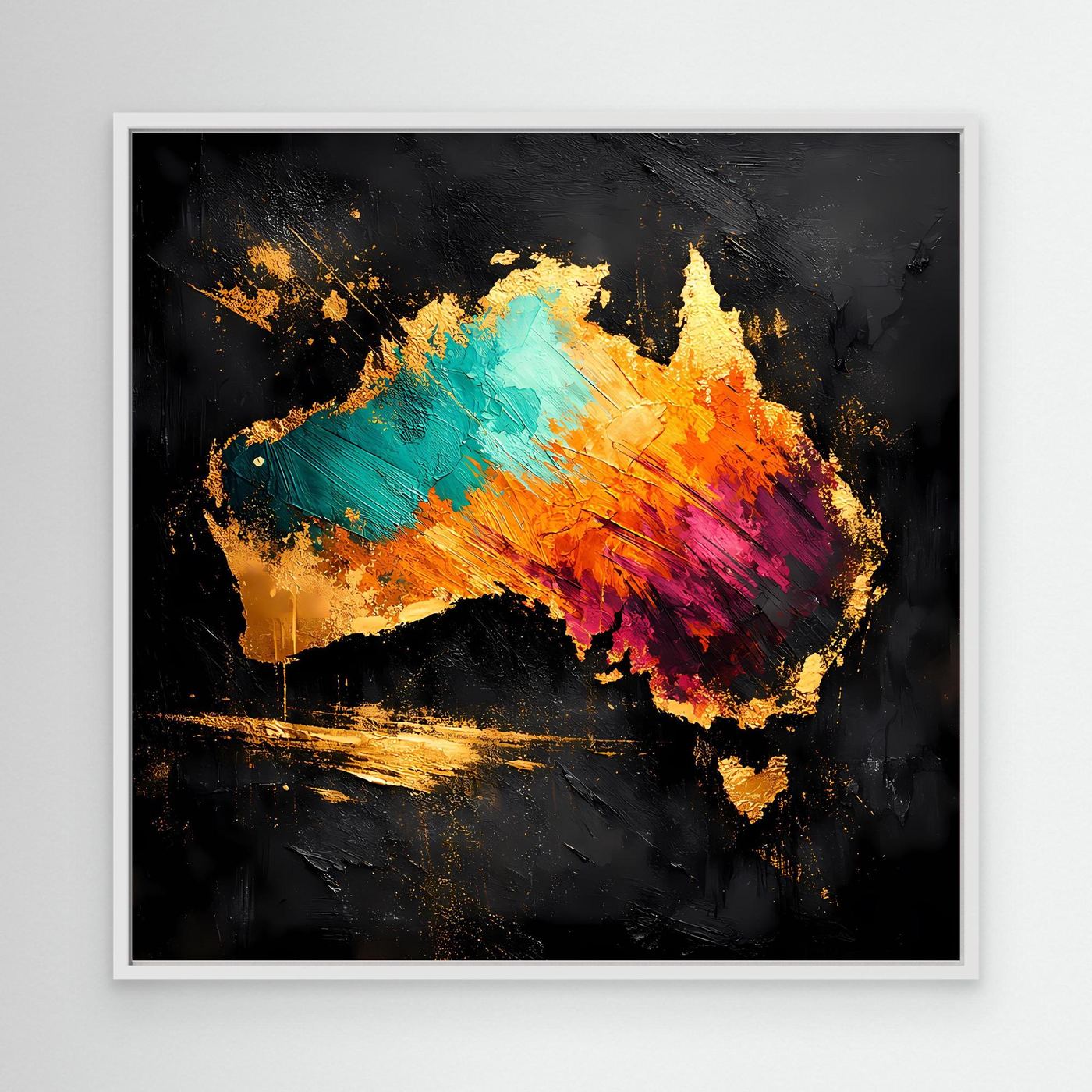 Leinwand Abstrakte Australien Karte in Gold und Türkis | Modernes Kontinent Wandbild