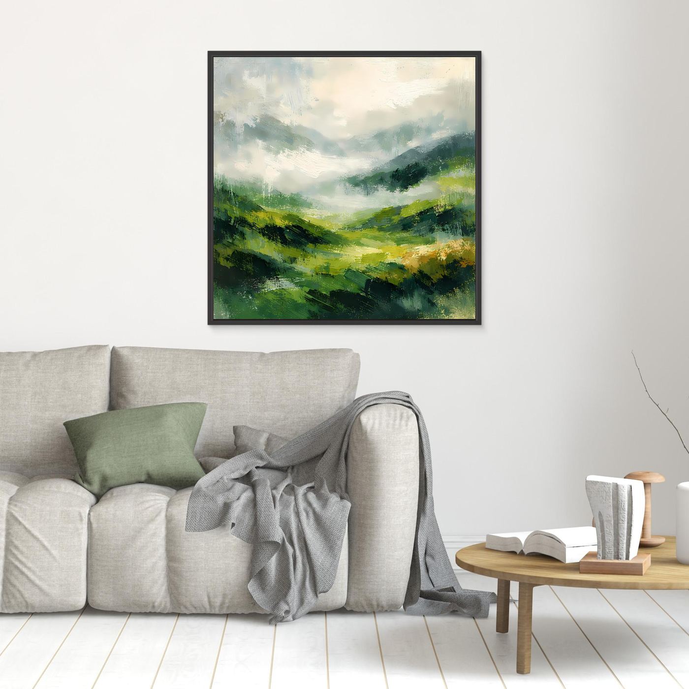 Leinwand Abstraktes Hügellandschaft Gemälde | Modernes Grünes Tal Wandbild Natur