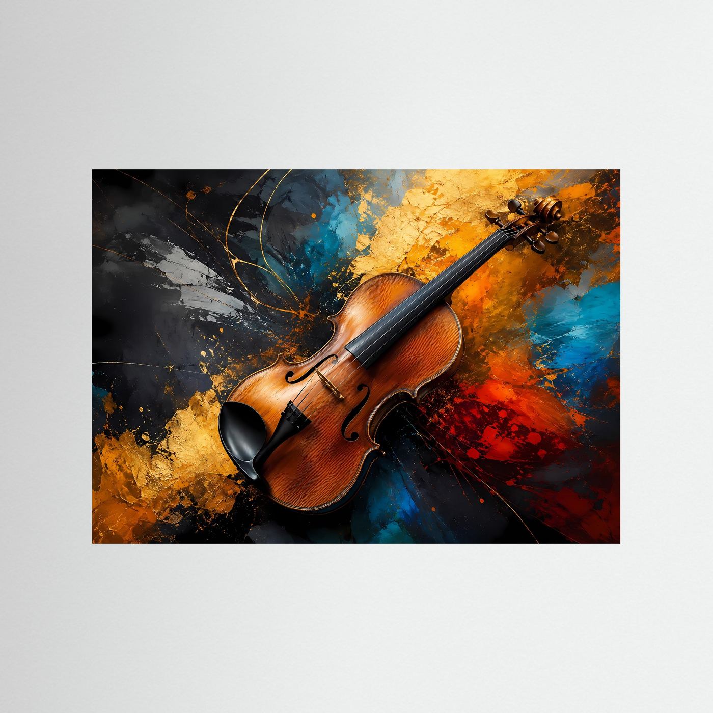 Abstrakte Violine in Gold & Blau | Moderne Musik Wandkunst