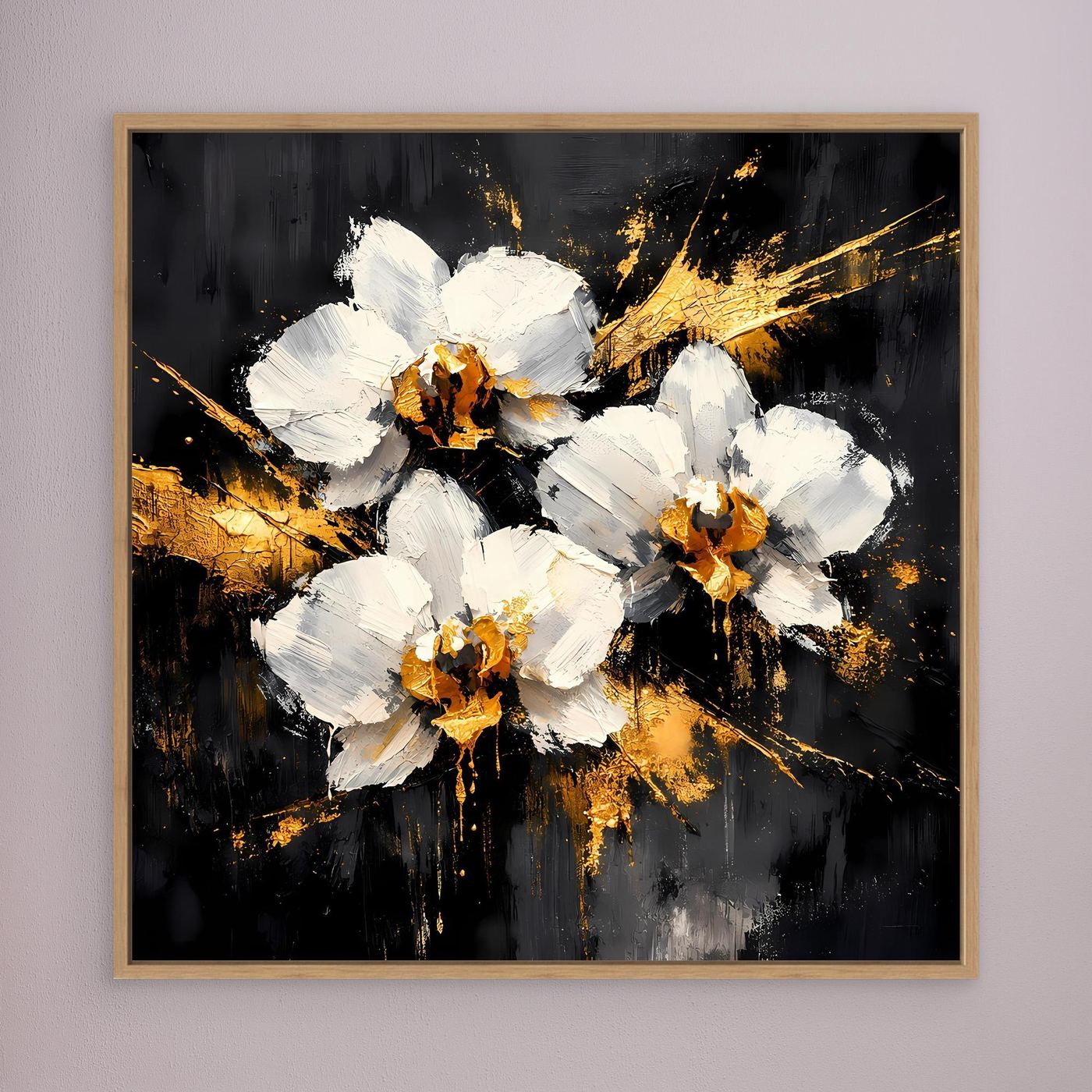 Leinwand Elegante Orchideen in Weiß und Gold | Modernes Abstraktes Blumen Wandbild