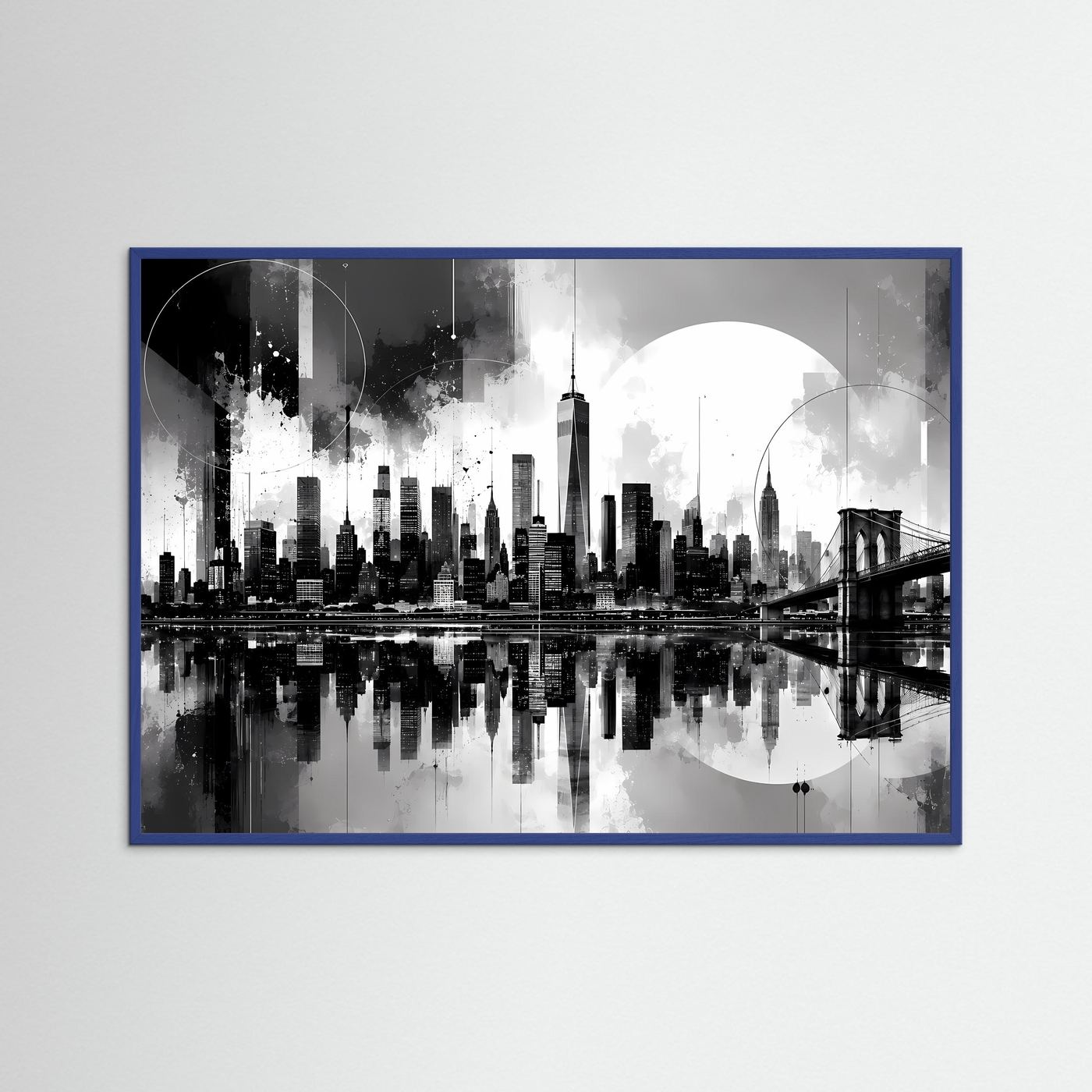 New York Skyline Poster Schwarz Weiß | Moderne City Wandkunst | Manhattan Skyline mit Brooklyn Bridge | Minimalistische Fine Art