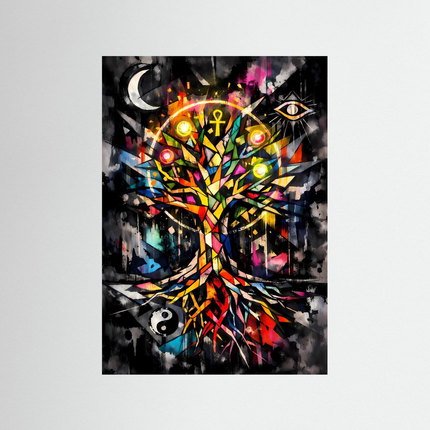 The Tree of Life | Luxuriöses Lebensbaum Poster Bunt & Dunkel | Abstraktes Esoterik Kunstposter Hochformat