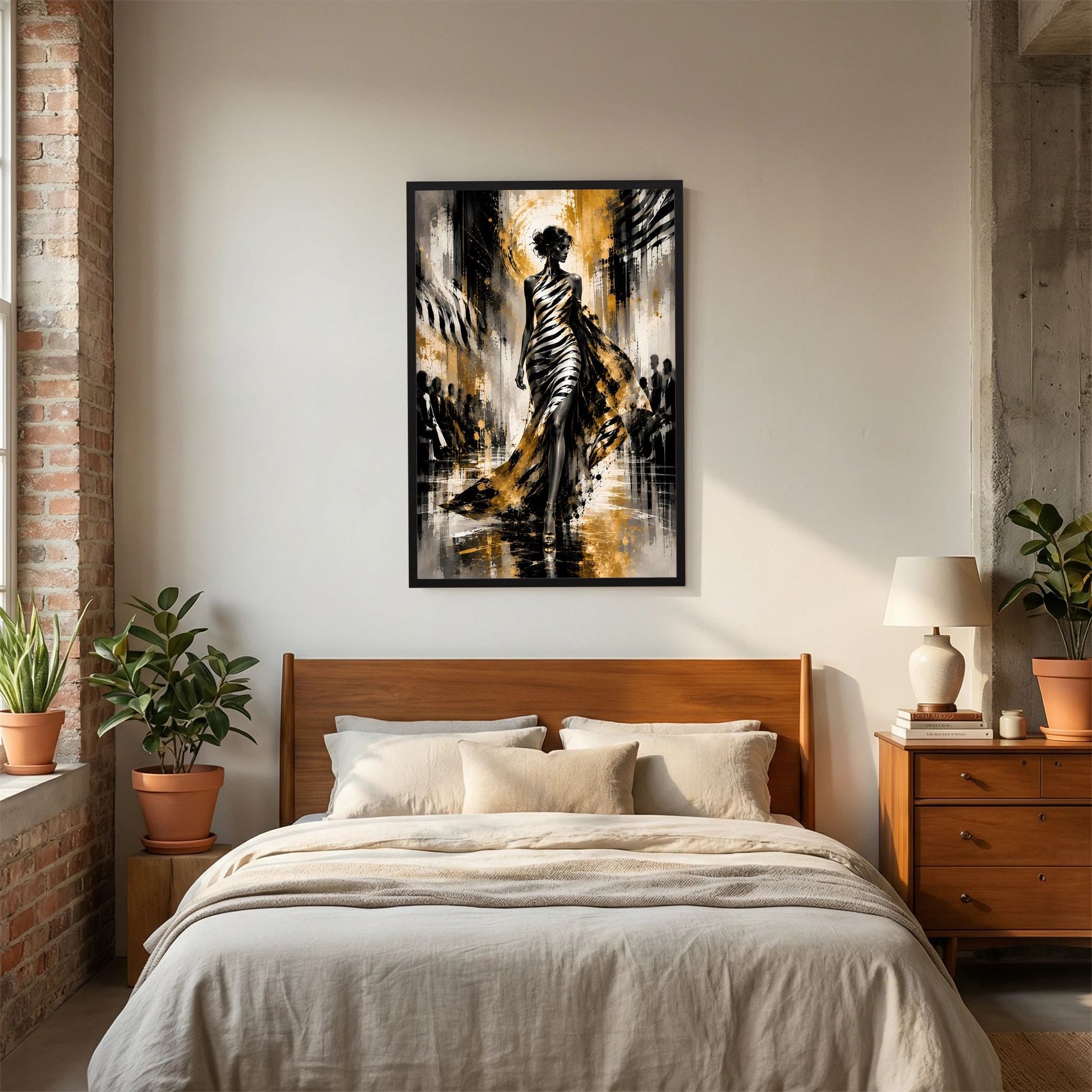 Elegante Frau in Gold & Schwarz | Abstrakte Fashion Kunst | Poster Hochformat