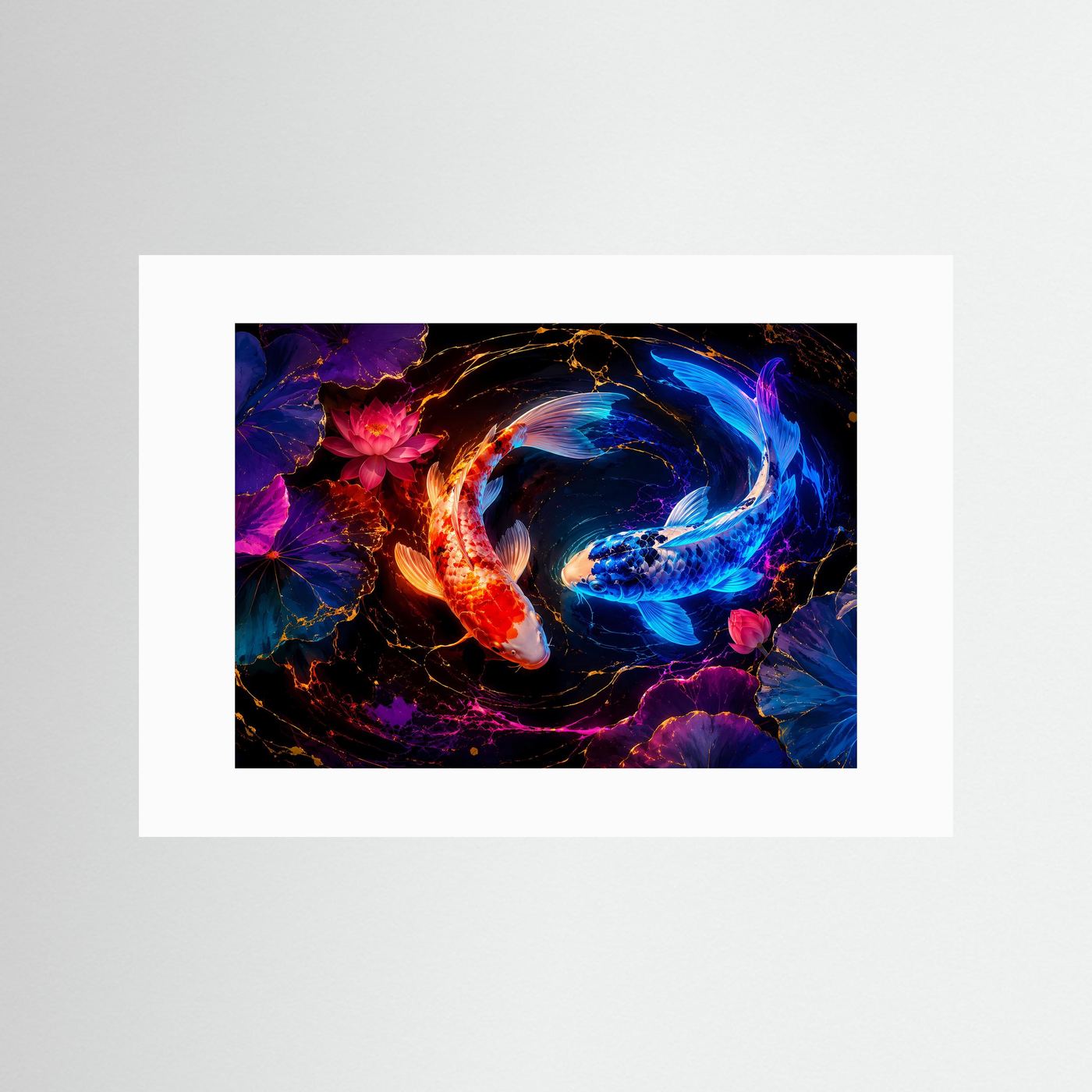 Yin Yang Koi Poster | Koi Karpfen Wandbild | Lotusblüten Kunst | Japanische Zen Dekoration | Fine Art Print