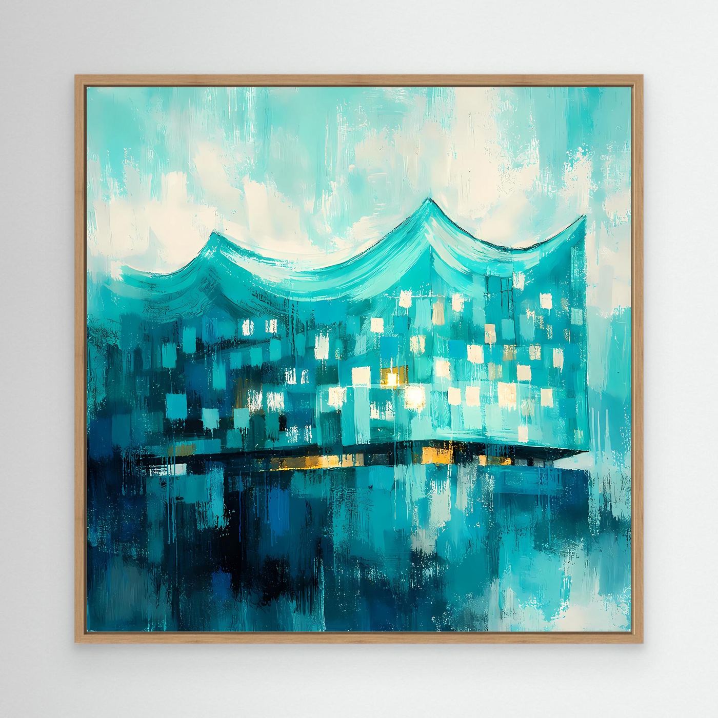 Leinwand Elbphilharmonie Wellen in Türkis | Abstraktes Architektur‑Wandbild