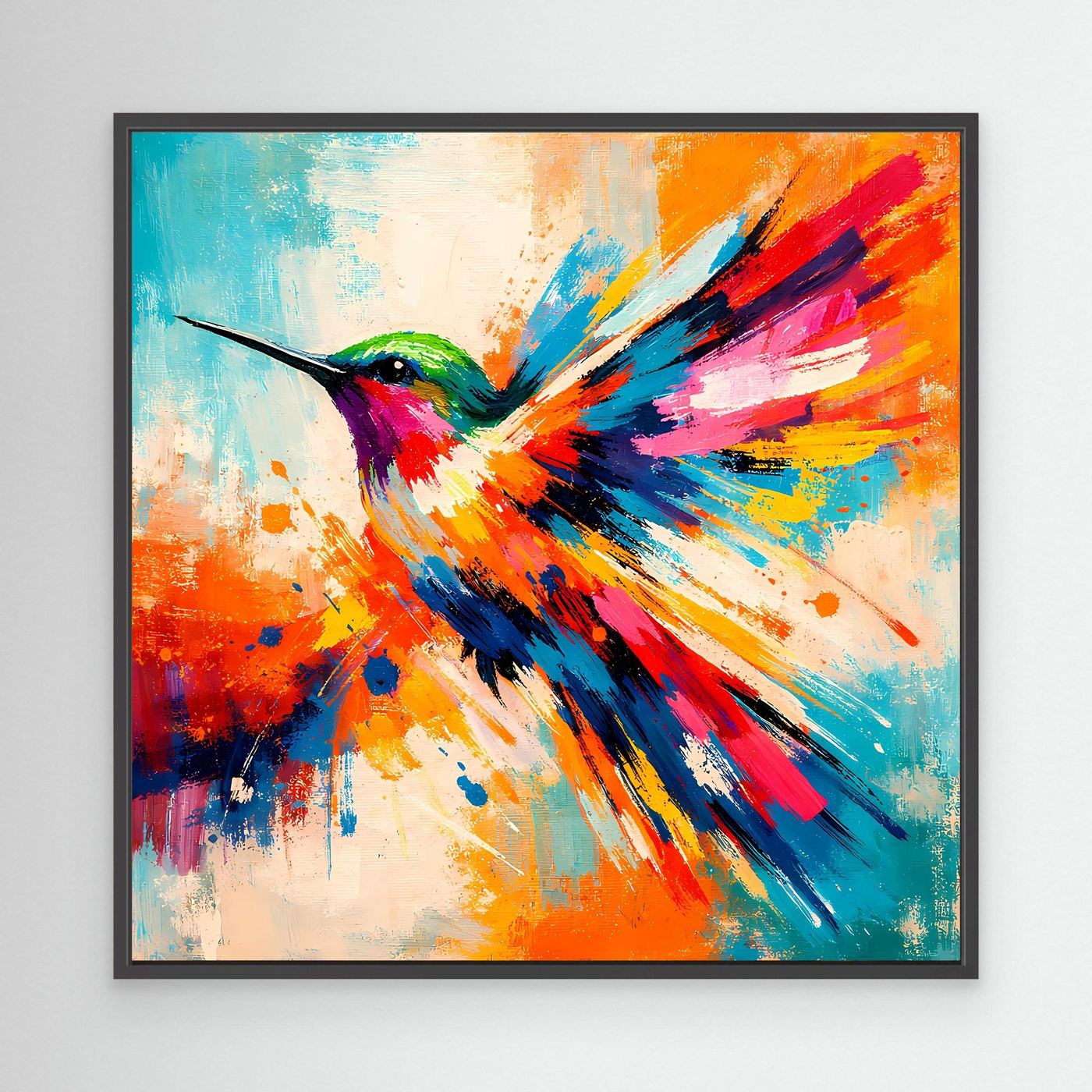 Premium Leinwand Kolibri Farbexplosion | Abstraktes Wandbild Modernes Vogel Poster