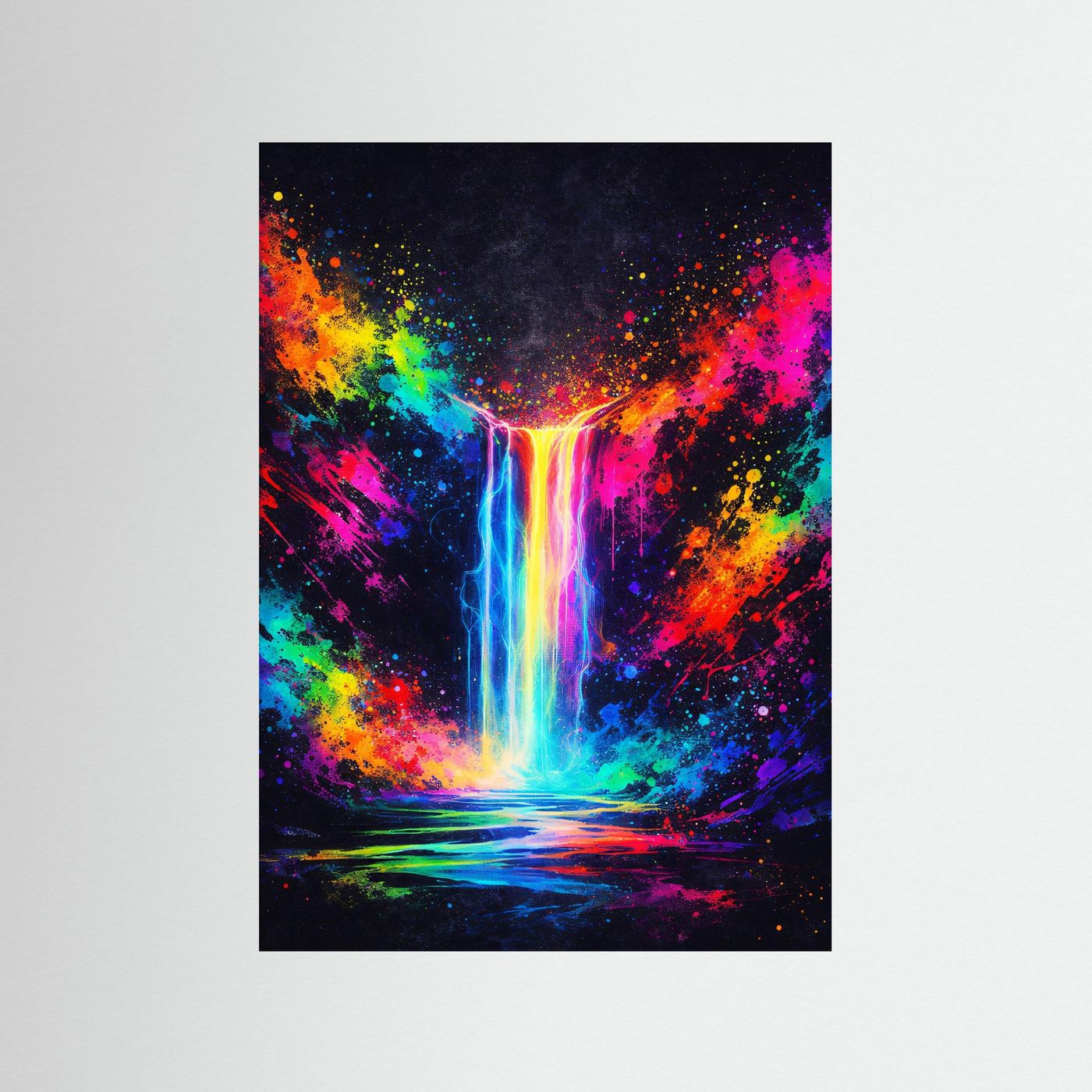 Poster Neon Wasserfall Abstrakt | Buntes Farbexplosion Wandbild