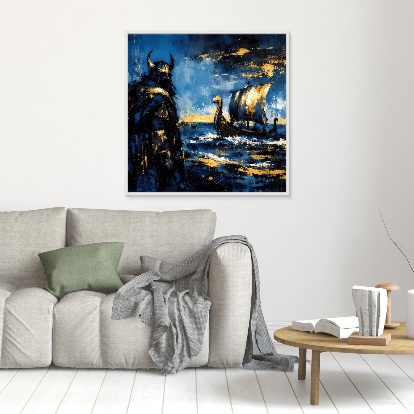 Leinwand Mythischer Wikinger und Langschiff | Abstraktes Nordisches Wandbild