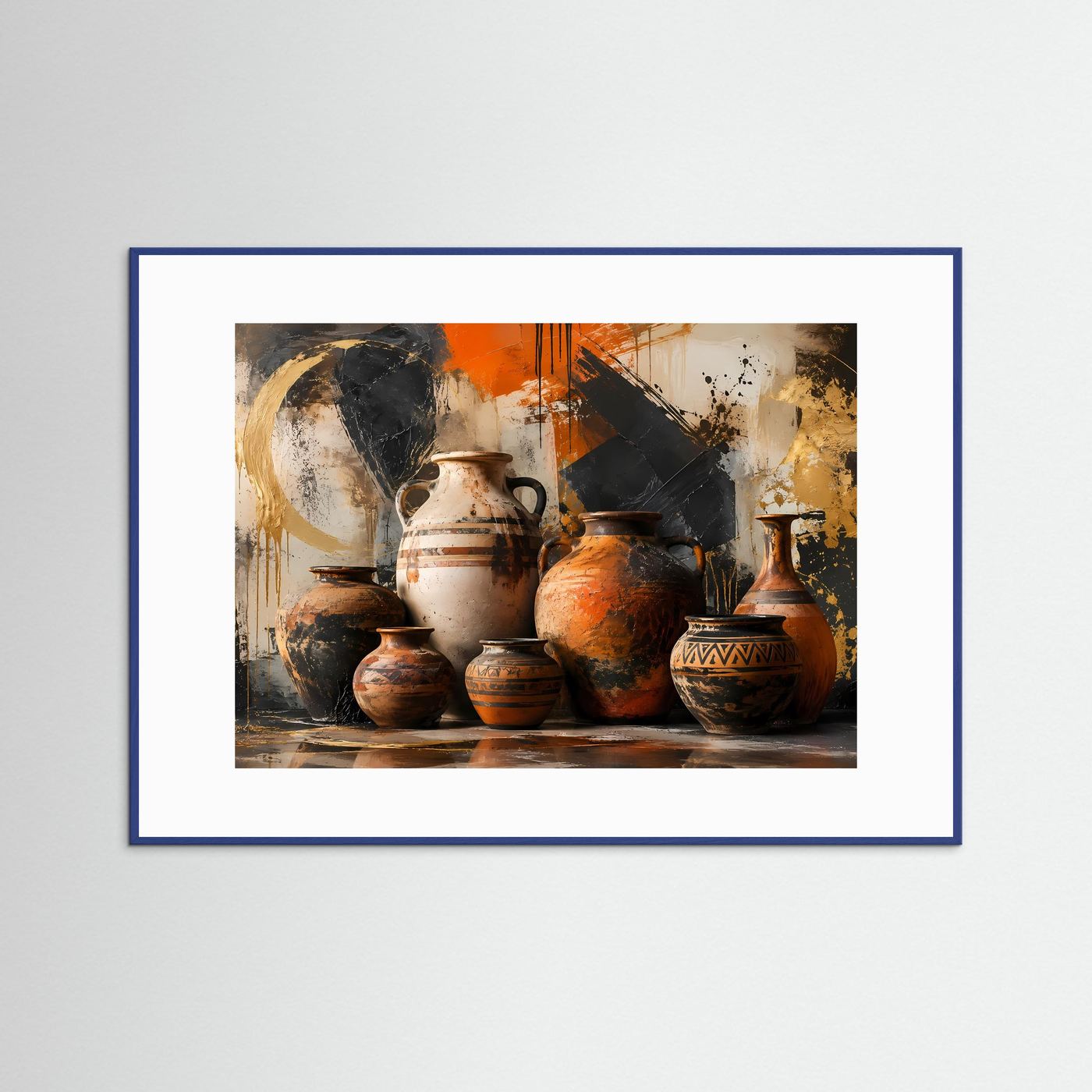 Abstrakte Amphoren Poster | Mediterrane Keramikkunst | Moderne Stillleben Wandkunst | Terrakotta Vasen | Premium Leinwandbild