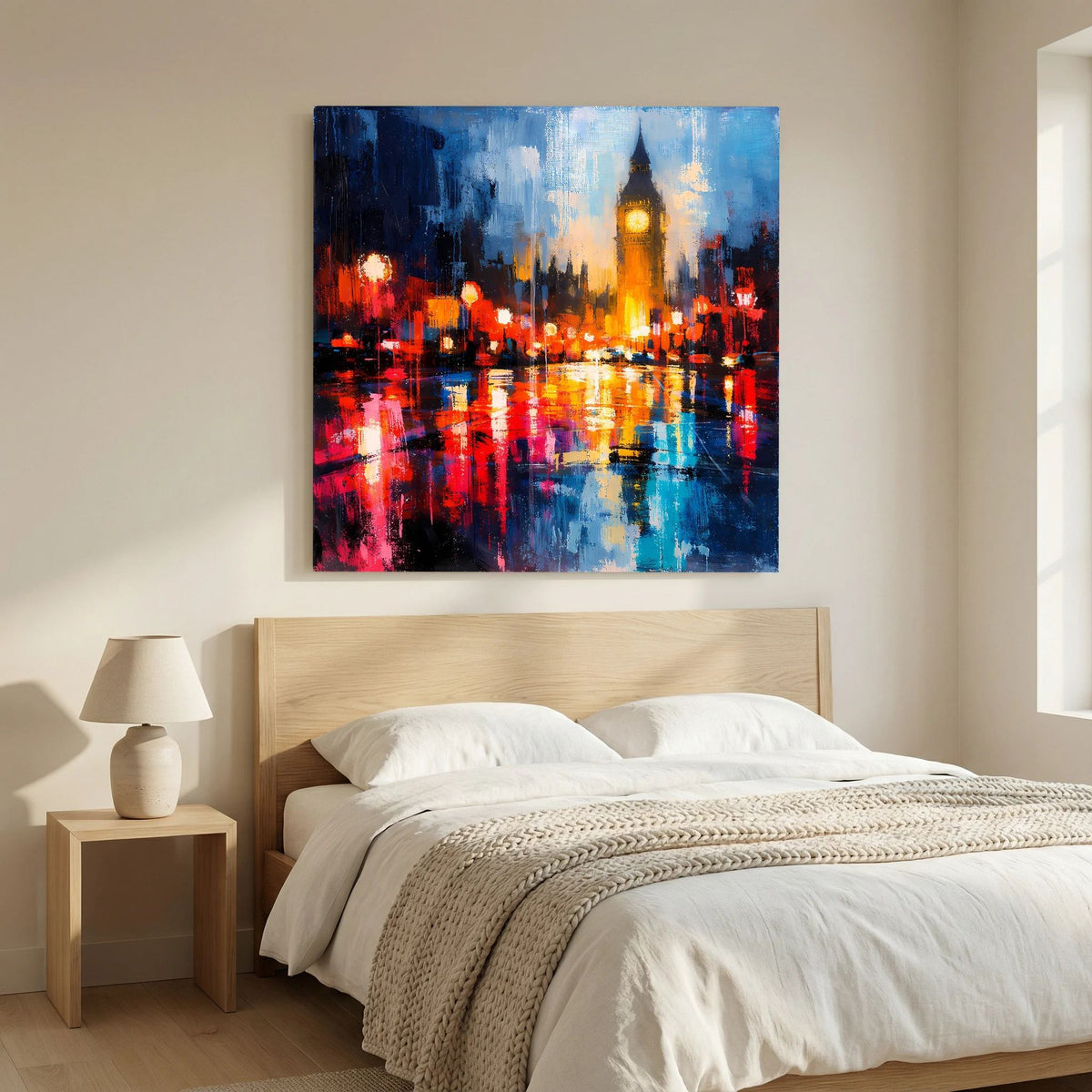 Leinwand Abstraktes Big Ben London Gemälde | Modernes Urbanes Wandbild bei Nacht