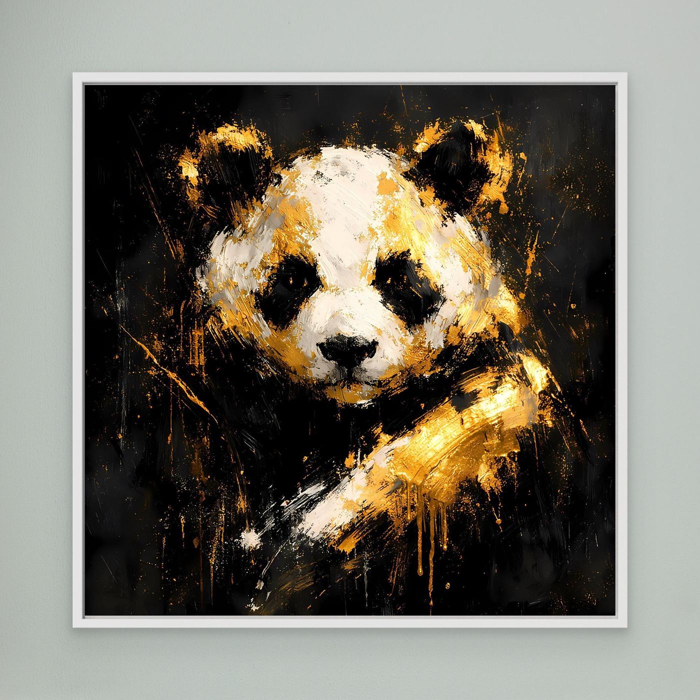 Leinwand Abstrakter Panda in Gold und Weiß | Modernes Tier Wandbild