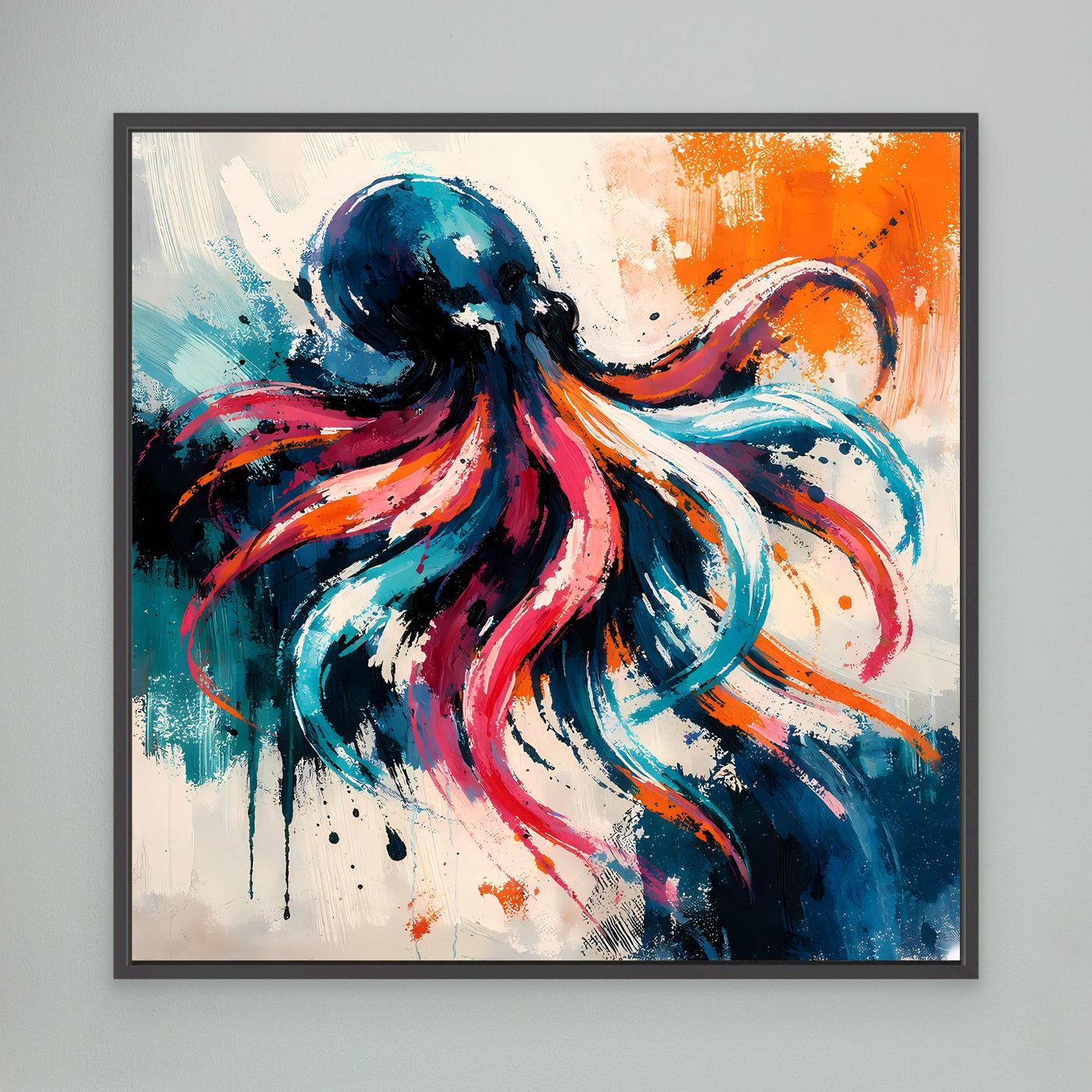 Leinwand Dynamischer Oktopus im Farbenmeer | Abstraktes Krake Wandbild