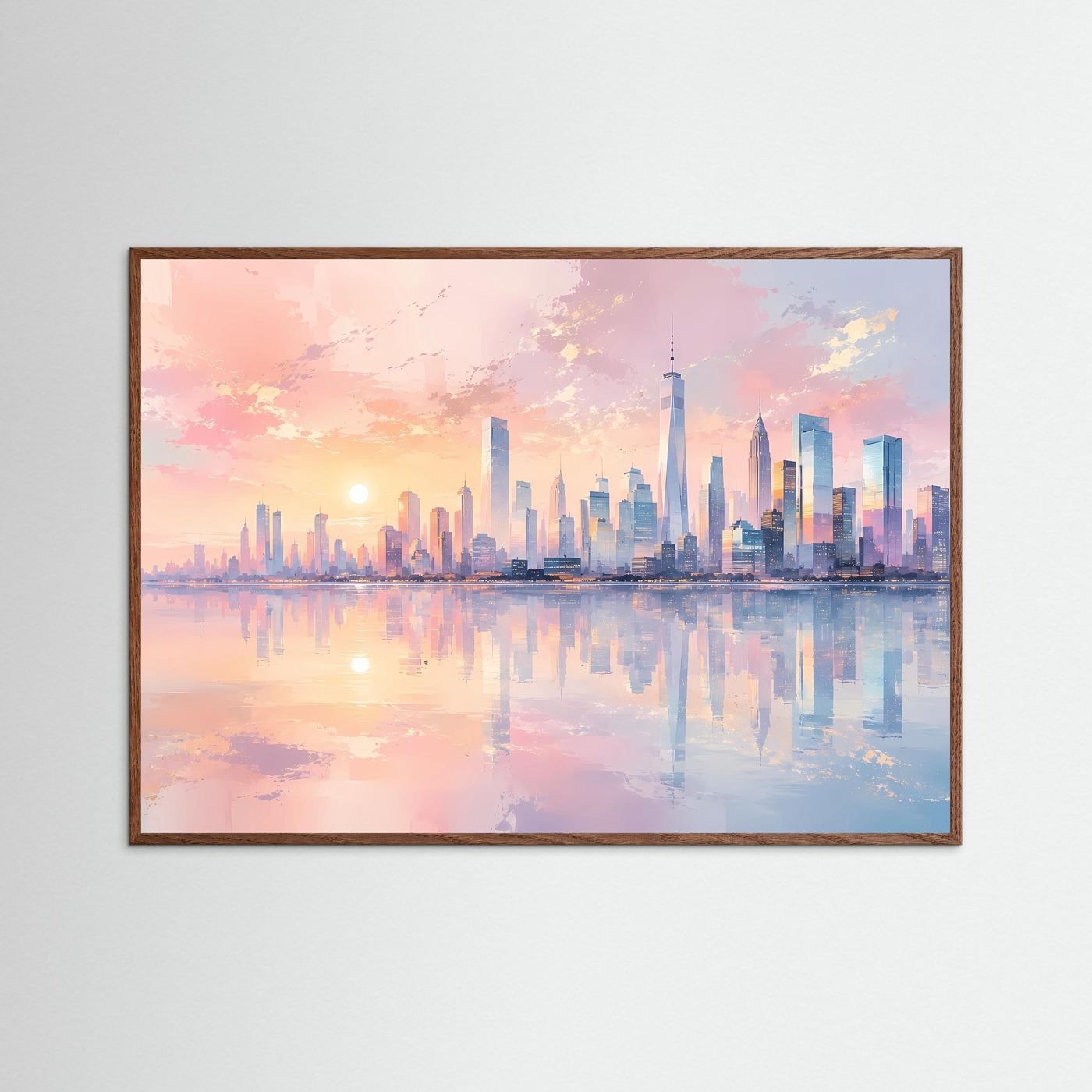 Pastell Skyline bei Sonnenuntergang | Moderne City Art in Rosa & Blau