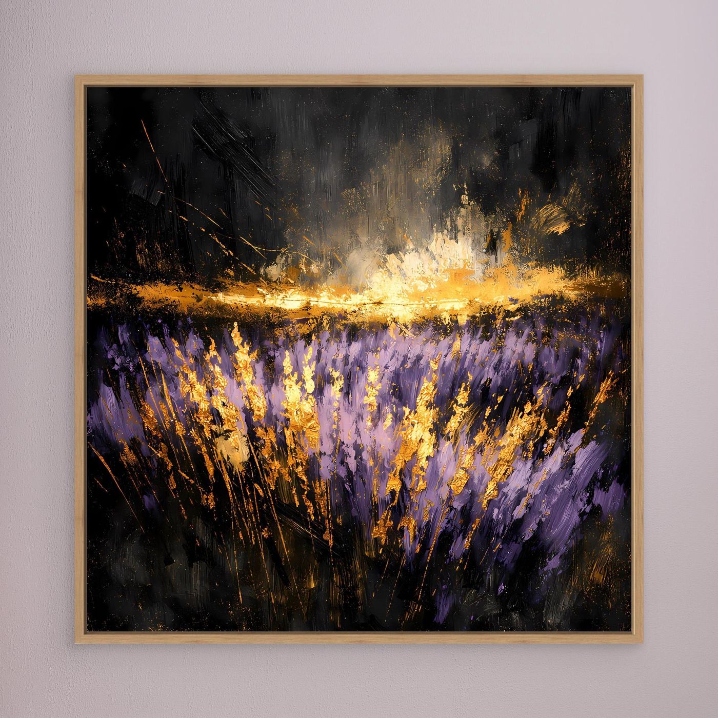Leinwand Mystisches Lavendelfeld bei Nacht | Abstraktes Natur Wandbild Moderne Kunst