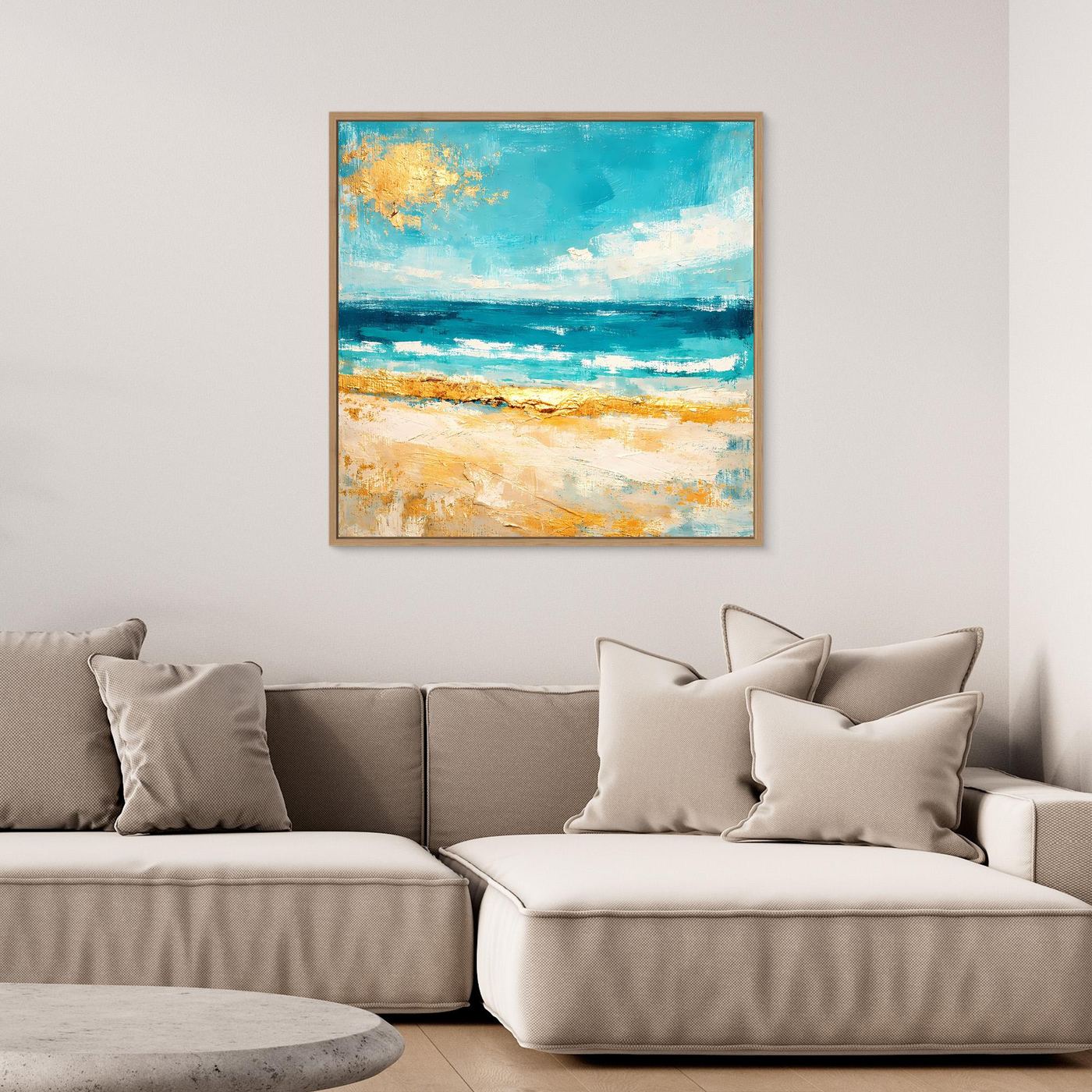 Leinwand Karibischer Traumstrand in Türkis | Abstraktes Meer Wandbild Gold