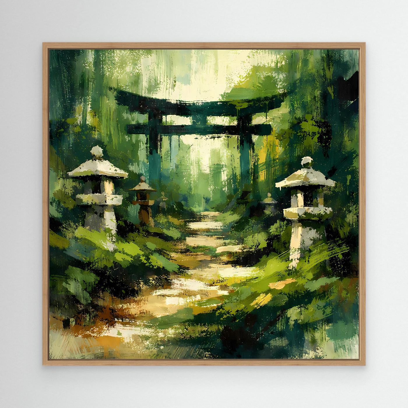Leinwand Mystischer Torii-Pfad im Wald | Traditionelles Japan-Wandbild auf echter Leinwand