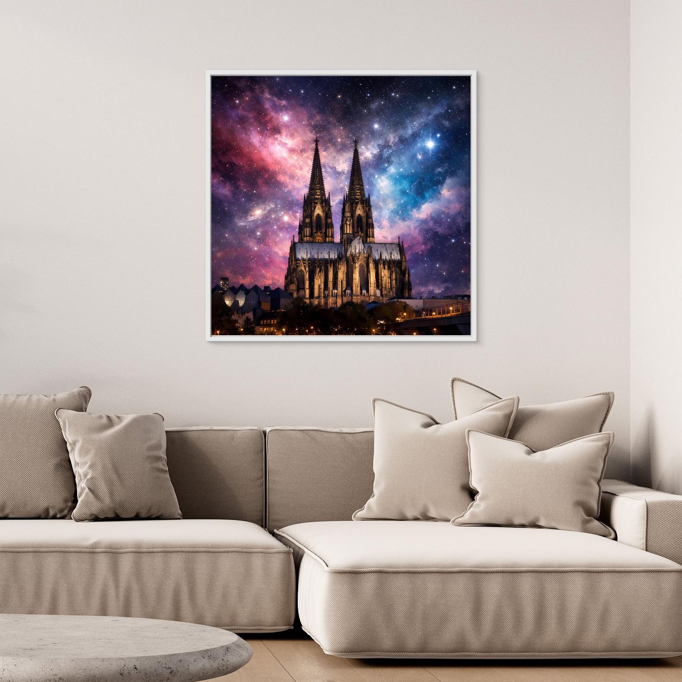 Leinwand Kosmischer Kölner Dom bei Nacht | Abstraktes Galaxie Wandbild