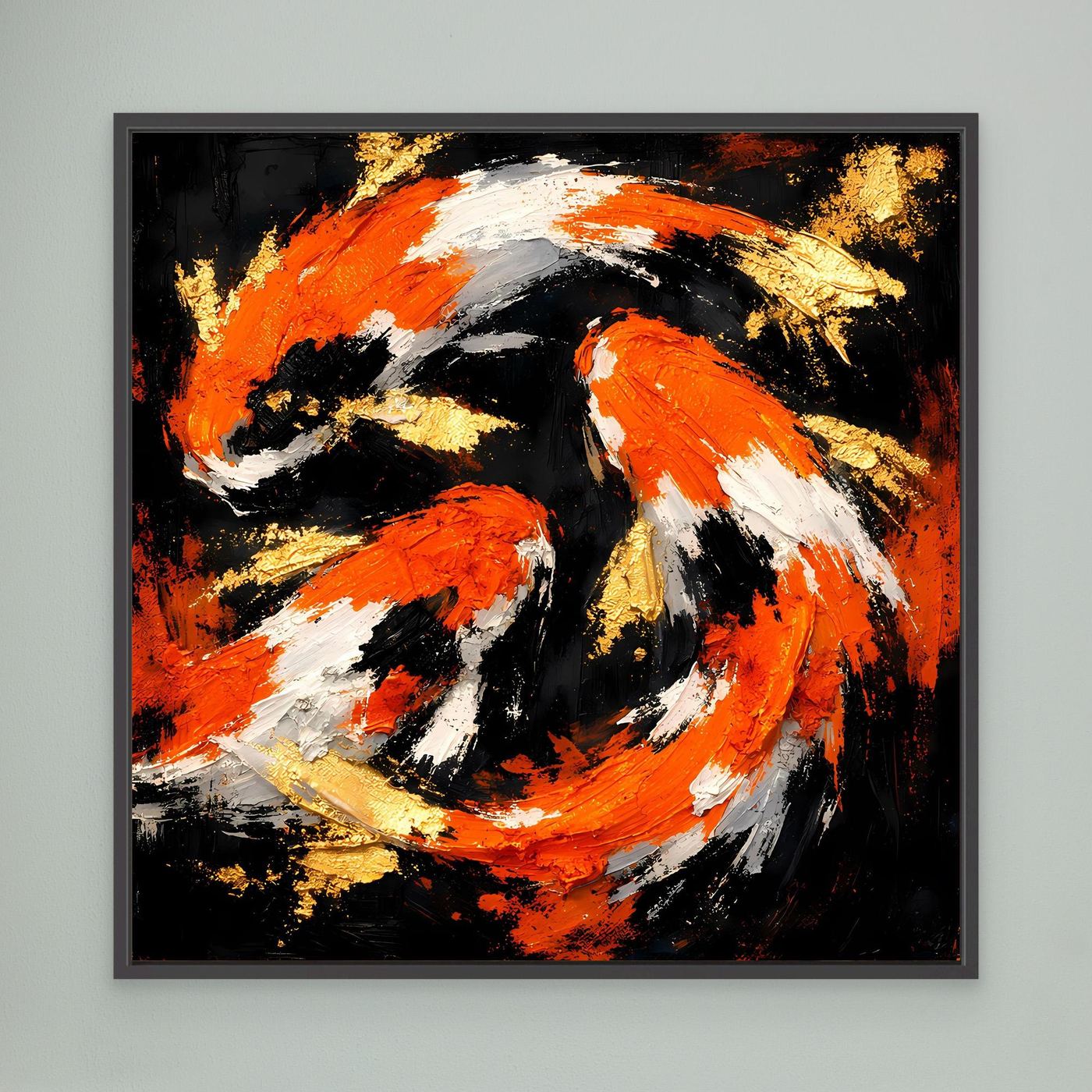 Leinwand Dynamische Koi-Karpfen | Abstraktes Yin Yang Wandbild Gold Orange