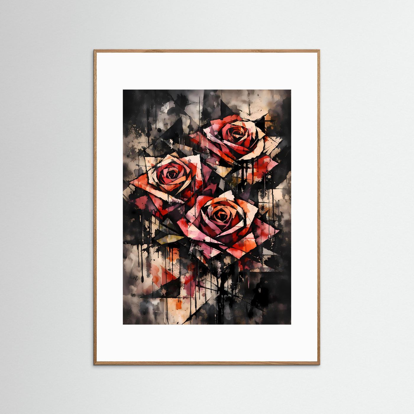 The Abstract Roses | Luxuriöses Rosen Poster Bunt & Dunkel | Abstraktes Blumen Kunstposter Hochformat