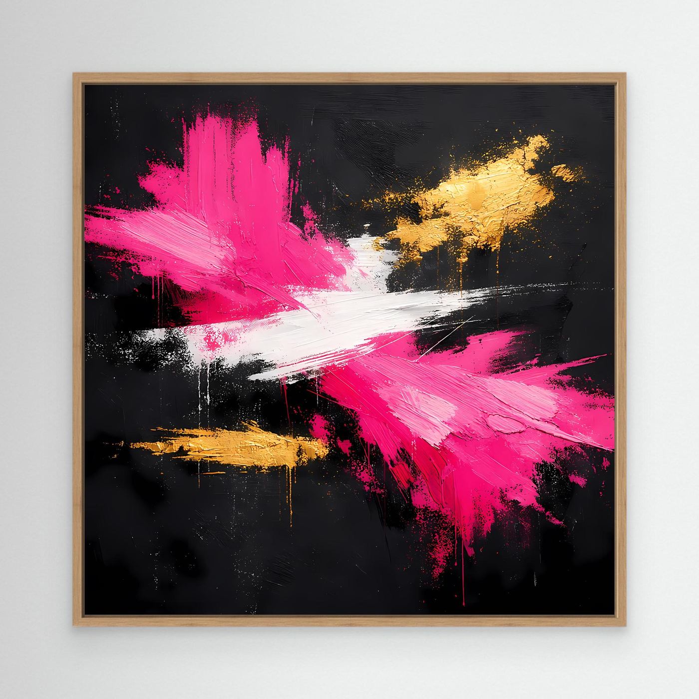 Leinwand Abstraktes Farbfeuerwerk in Pink & Gold | Modernes Acryl-Stil Wandbild