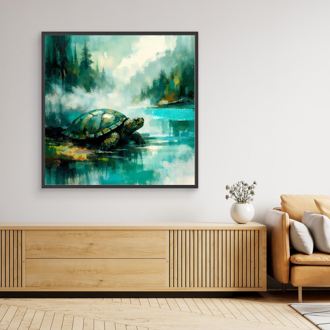Leinwand Mystische Schildkröte am See | Abstraktes Natur & Tier Wandbild