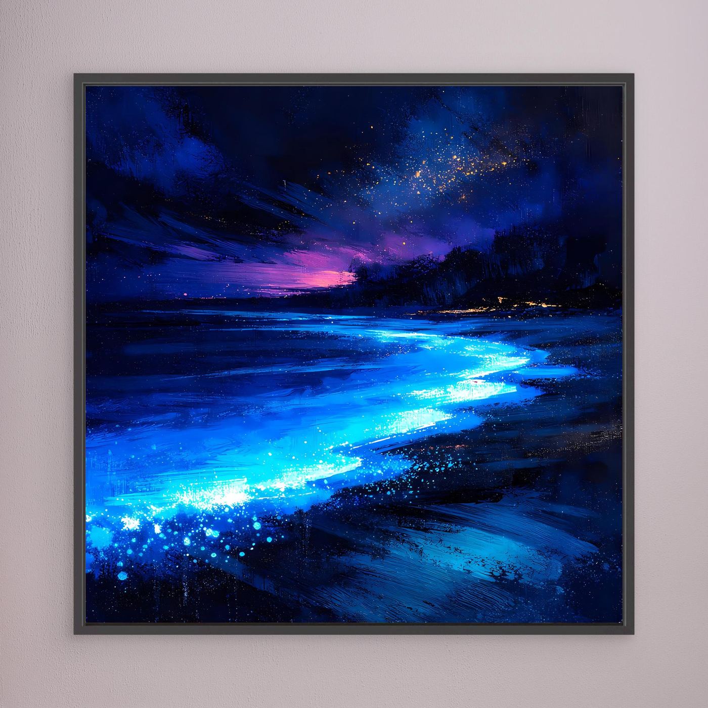 Leinwand Biolumineszierender Strand bei Nacht | Magische Wandkunst auf echter Leinwand
