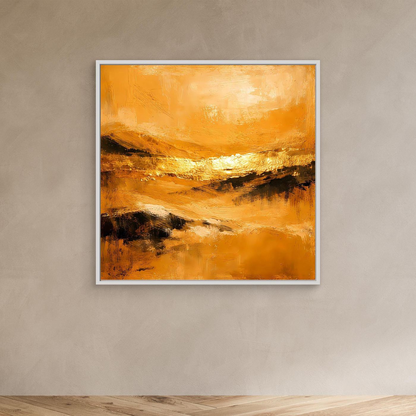 Leinwand Abstrakte Landschaft in Gold und Ocker | Modernes Elegantes Natur Wandbild