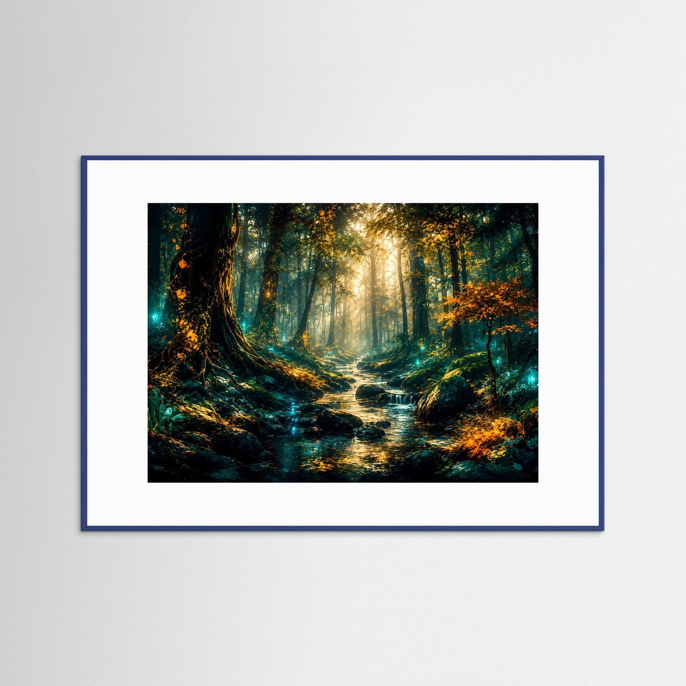 Mystischer Wald Poster | Magischer Wald Bach Wandbild | Fantasy Naturkunst | Moderne Fine Art | Luxus Landschaft Leinwand