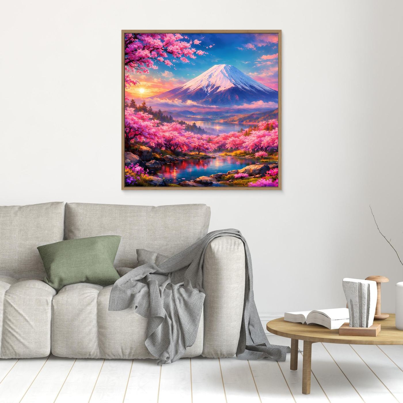 Leinwandbild Magischer Fuji & Kirschblüte | Japanisches Frühlingserwachen Wandbild auf echtem Holzkeilrahmen