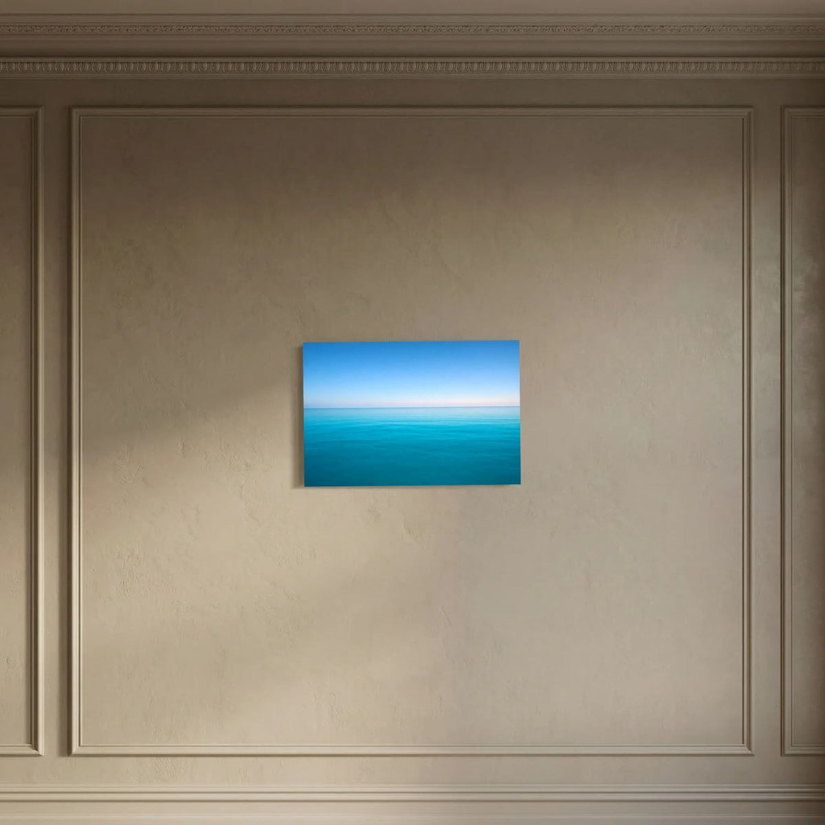 Wandbild mit Meerhorizont im Querformat: türkisfarbenes Wasser und blauer Himmel