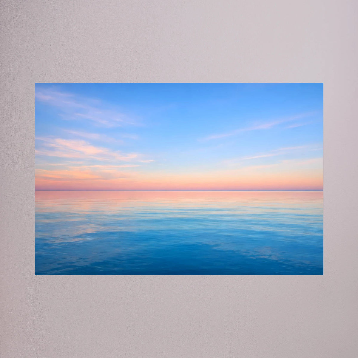Querformatiges Wandbild Meer und Himmel im Sonnenuntergang, mit blauem Rand