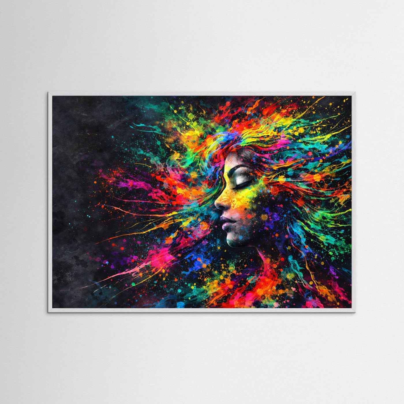 Farbenfrohes Profil einer Frau | Buntes Abstraktes Kunst Poster Querformat