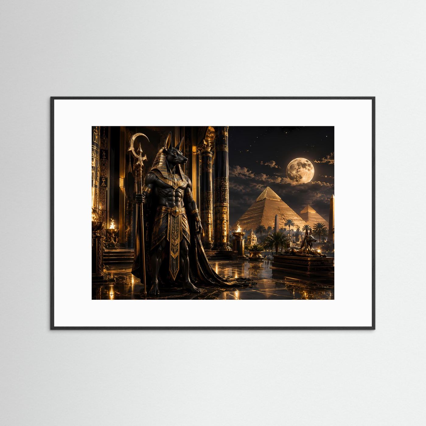 Majestätischer Anubis vor Pyramiden | Ägyptische Götter & Mystik Poster Querformat