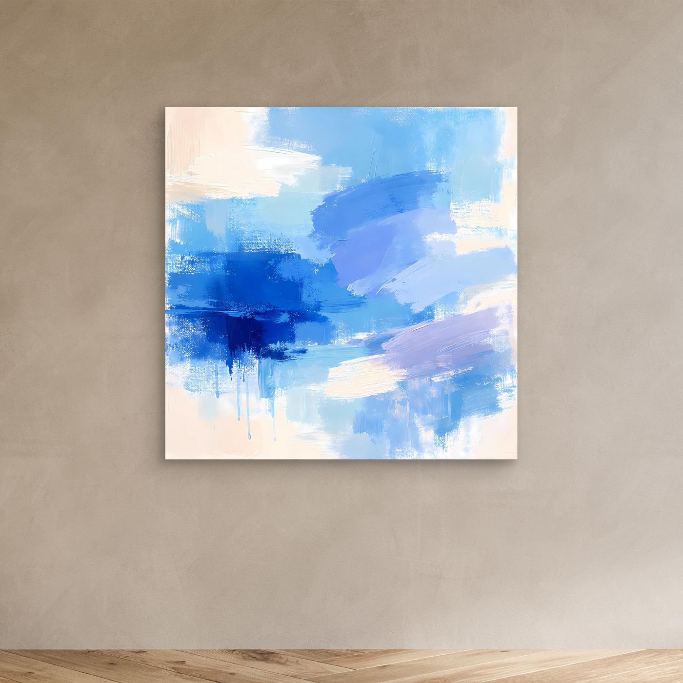 Leinwand Abstrakte Blaue Pinselstriche | Modernes Minimalistisches Wandbild Meer