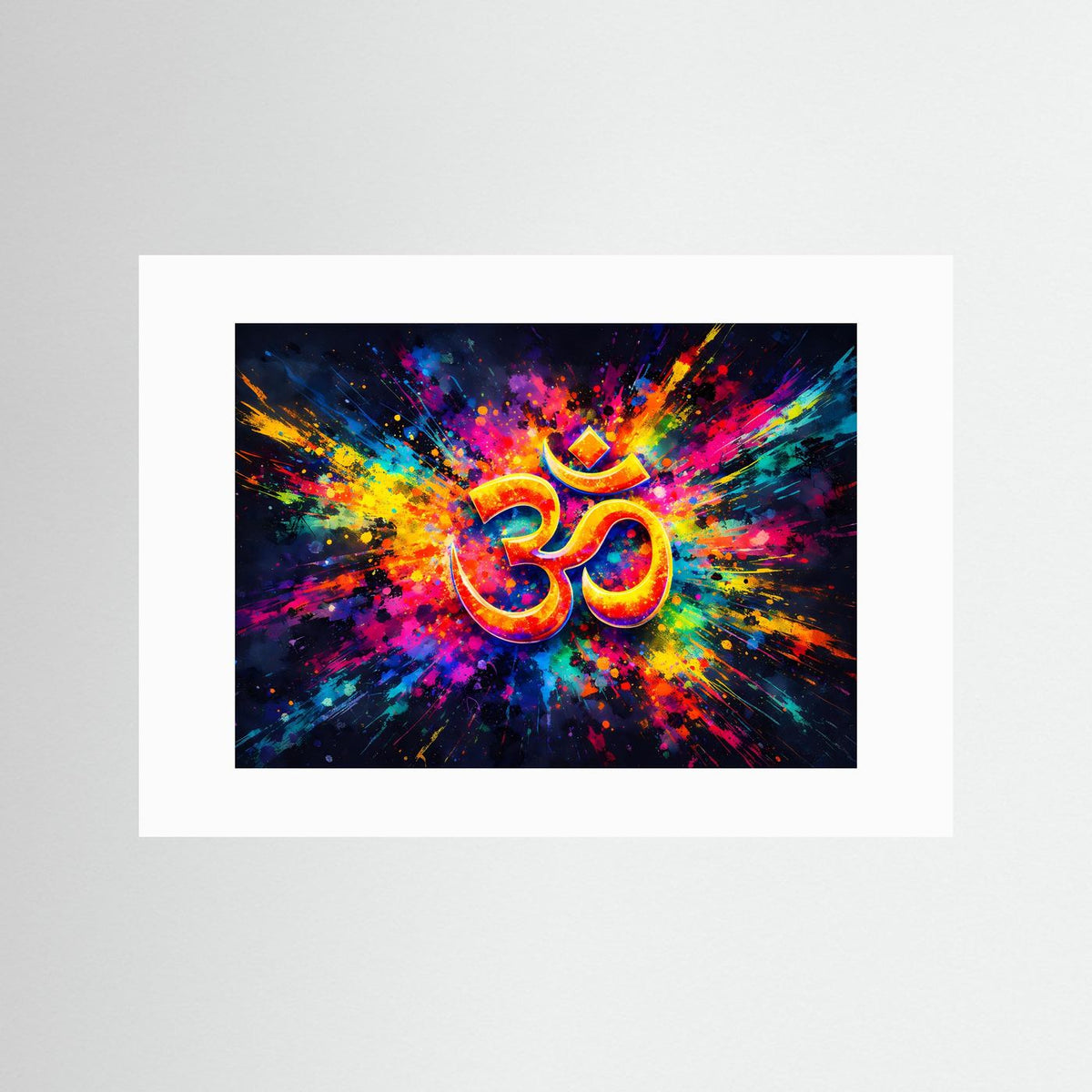 Om-Symbol-Poster im Farbwirbel, querformat, mit weißem Rand, ohne Rahmen