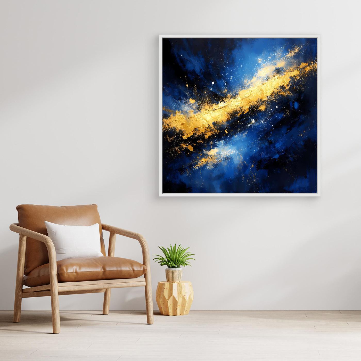 Leinwand Abstraktes Universum in Blau und Gold | Modernes Kosmos Wandbild