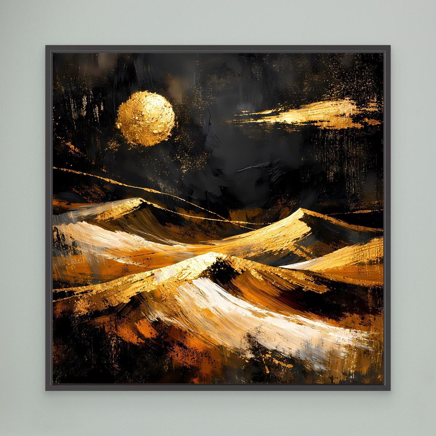 Leinwand Goldene Wüstenlandschaft bei Nacht | Abstraktes Dünen Wandbild Modern