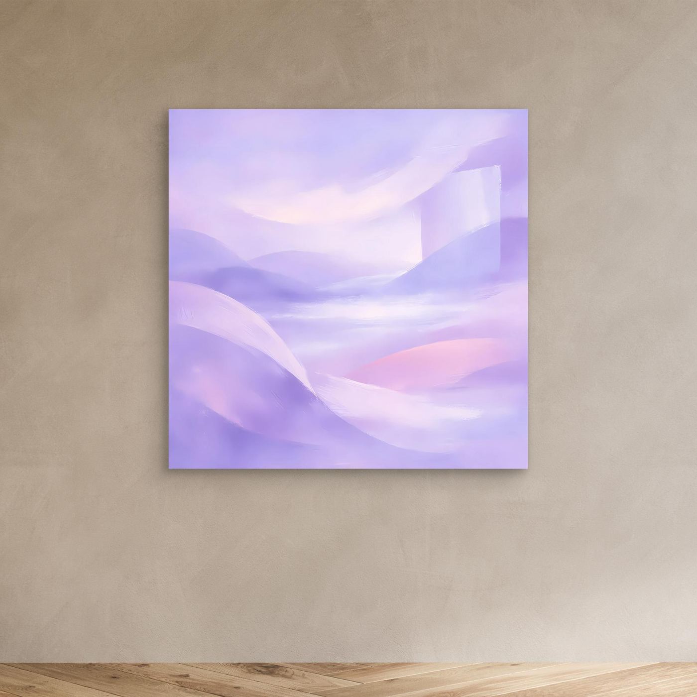 Abstraktes Leinwandbild mit Pastellhügeln in Violett- und Rosatönen, ungerahmt