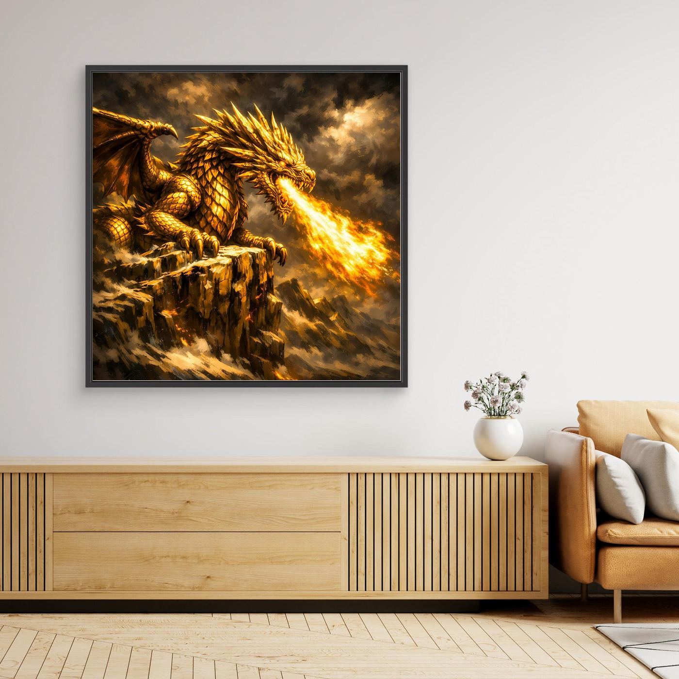 Leinwand Goldener Drache | Majestätisches Fantasy Wandbild