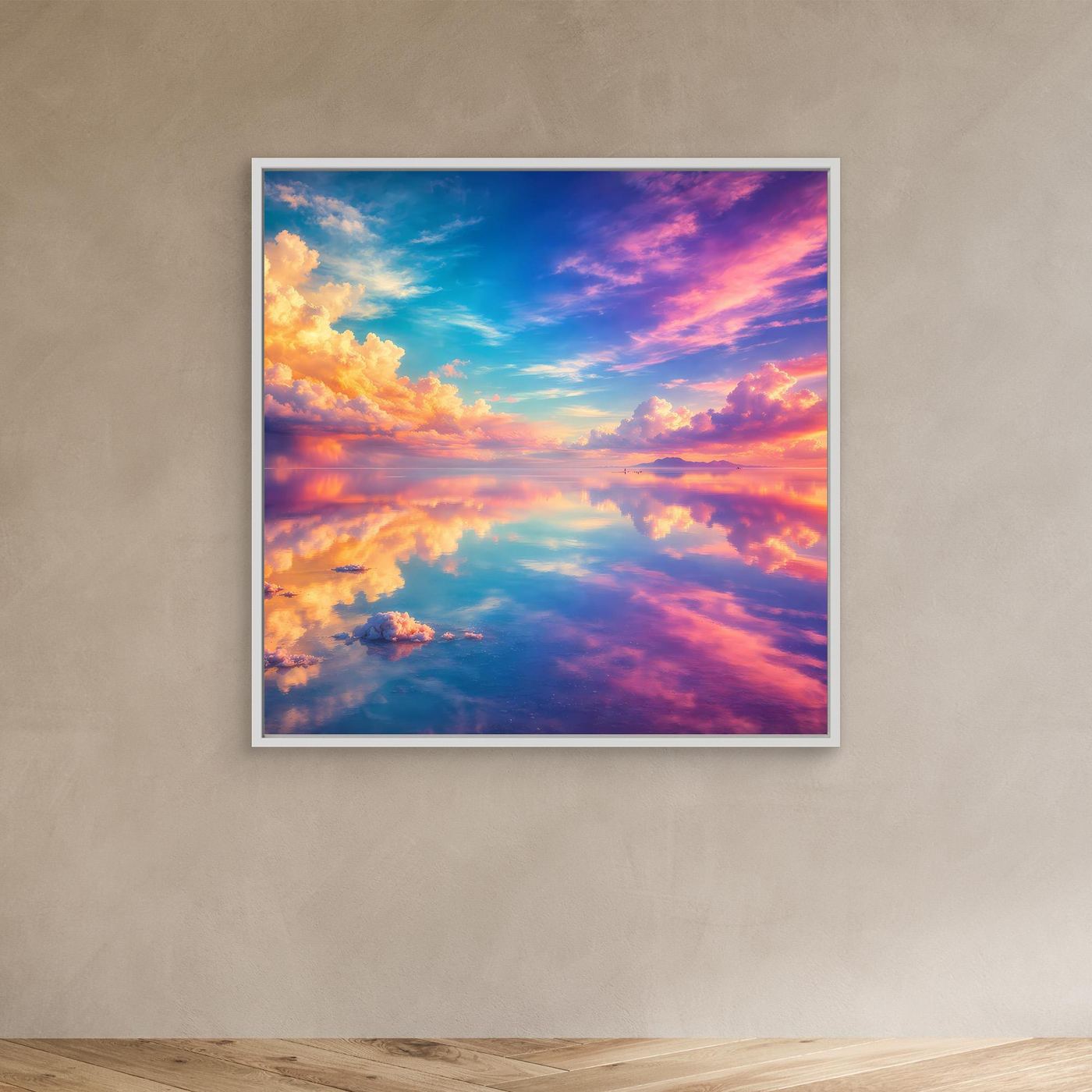 Leinwandbild Magischer Salzsee | Abstraktes Himmel-Spiegelungs Wandbild auf echtem Holzkeilrahmen