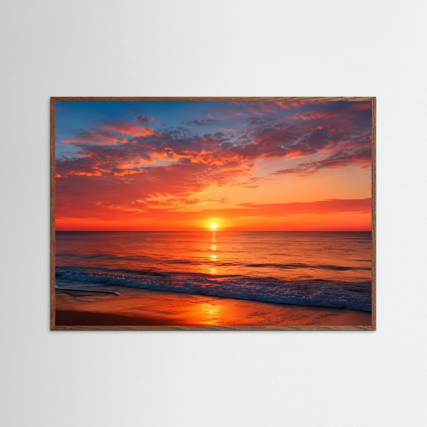 Sonnenuntergang am Meer Poster Querformat | Roter Abendhimmel über dem Ozean