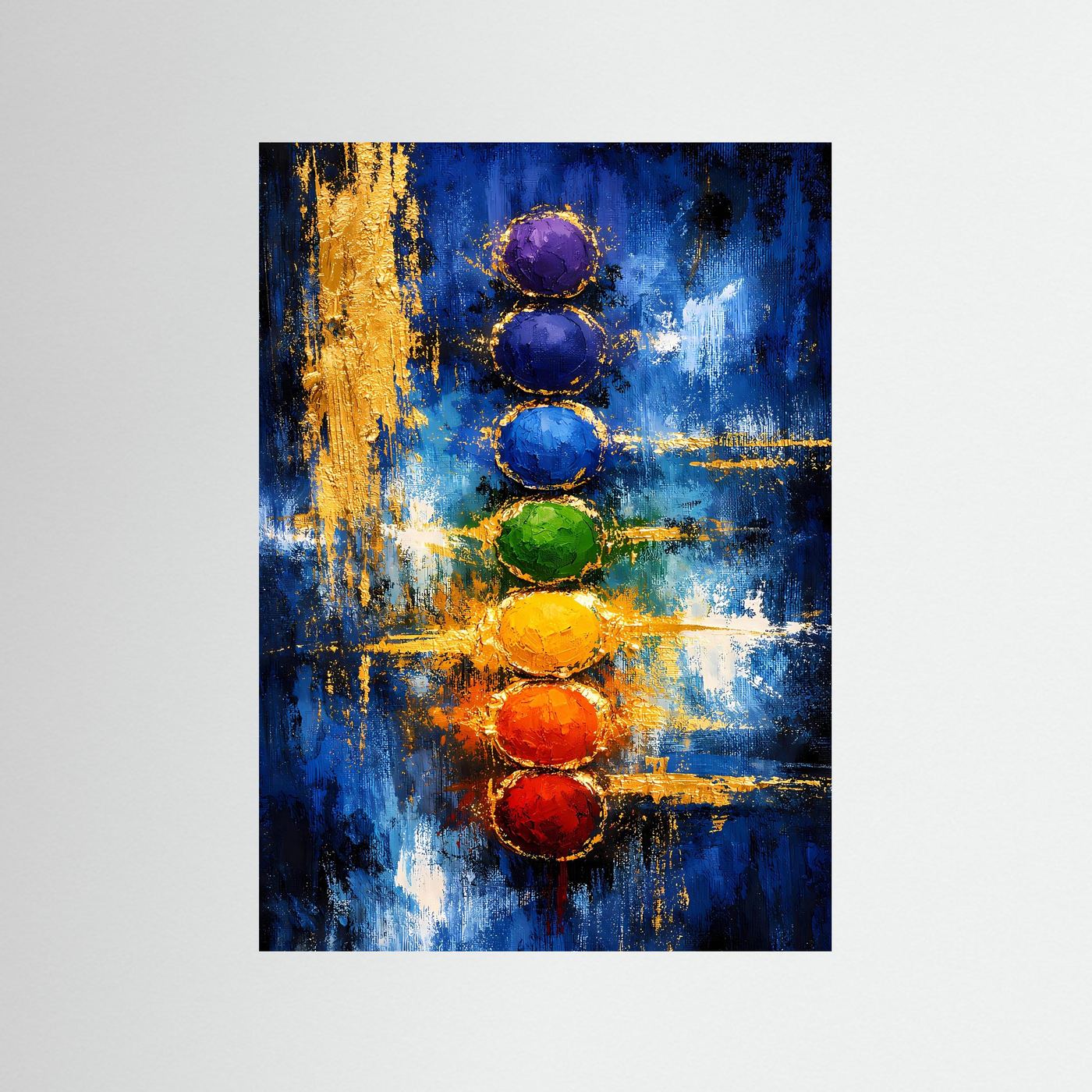 Chakra-Kunstposter, abstrakte Kreise in Blau, Lila, Grün, Gelb und Rot