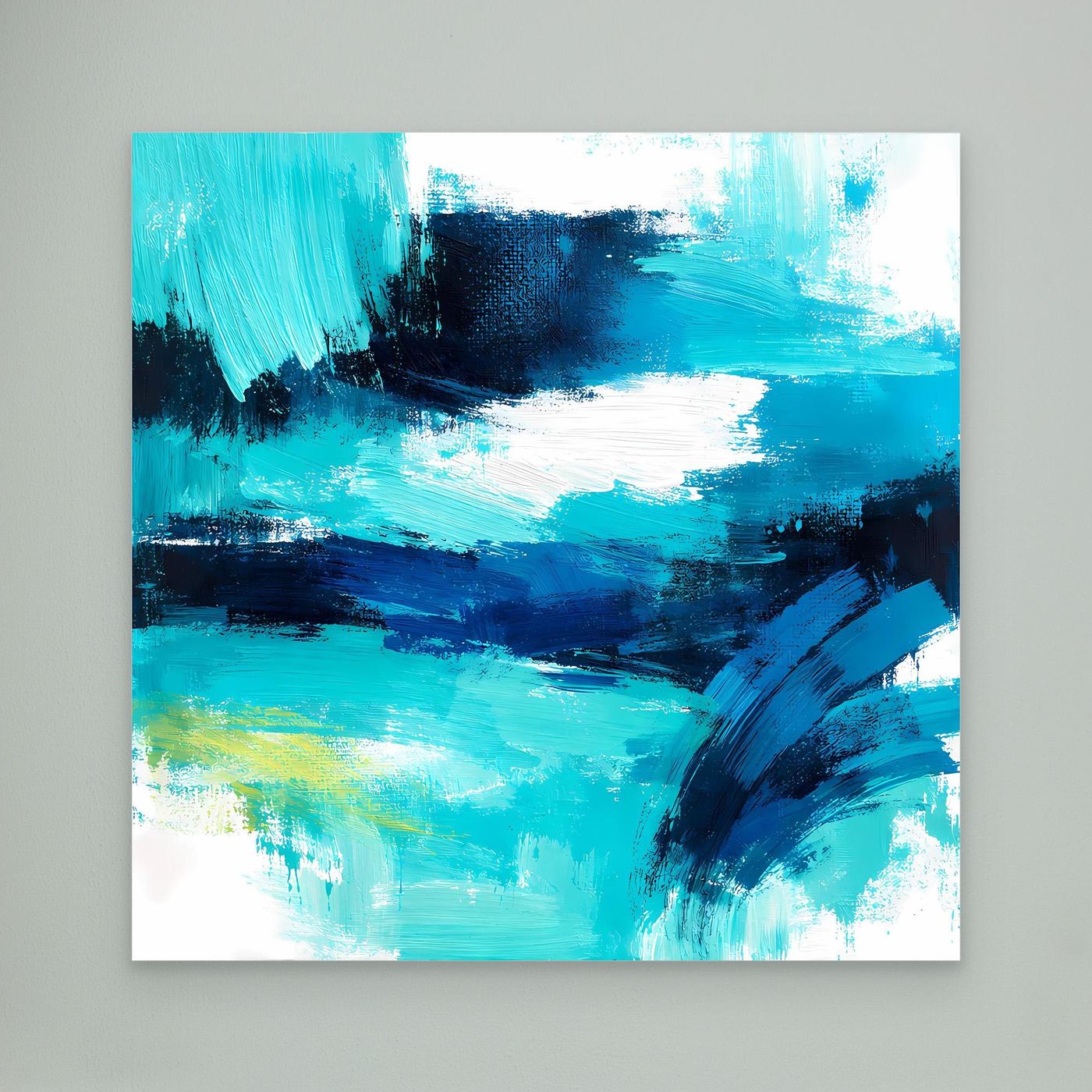 Premium Leinwand Modernes Abstraktes Wandbild Ocean Blue | Maritimes Kunstwerk im Impasto-Stil