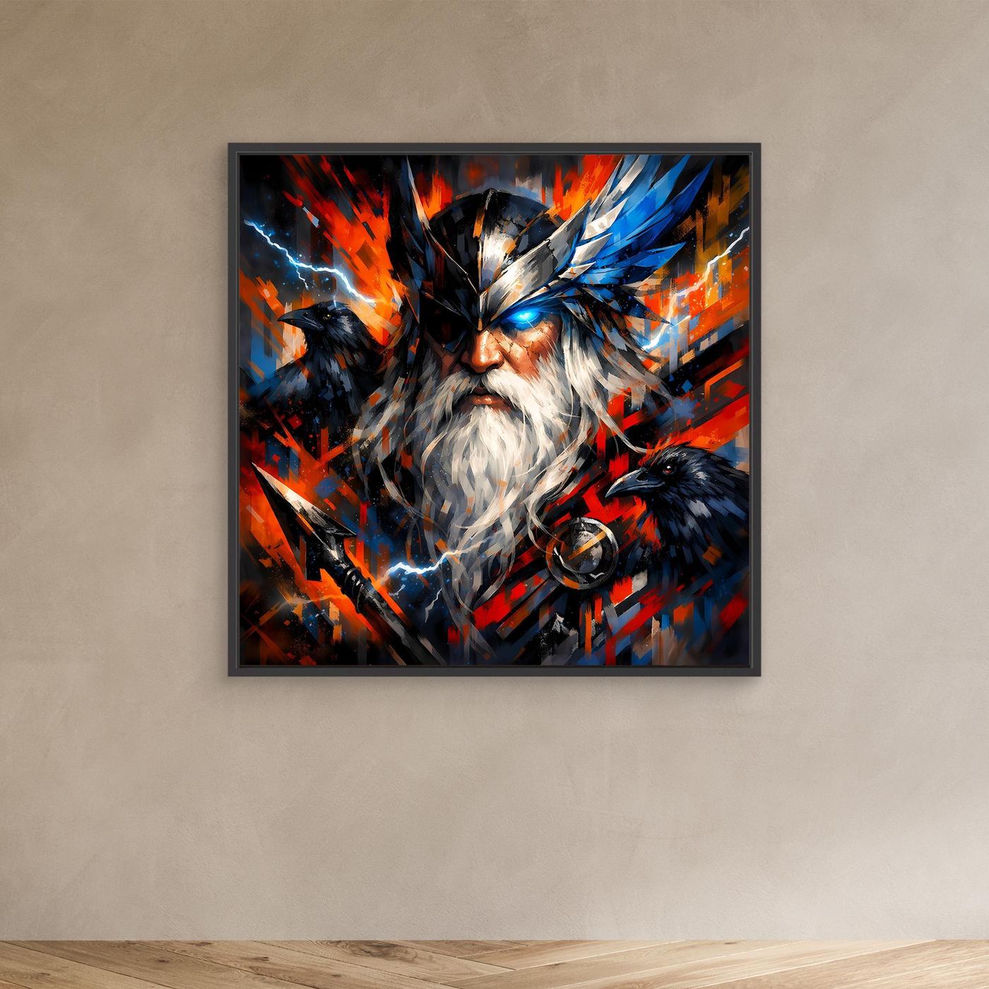 Leinwand Odin der Göttervater mit Raben | Modernes Nordisches Mythologie Wandbild