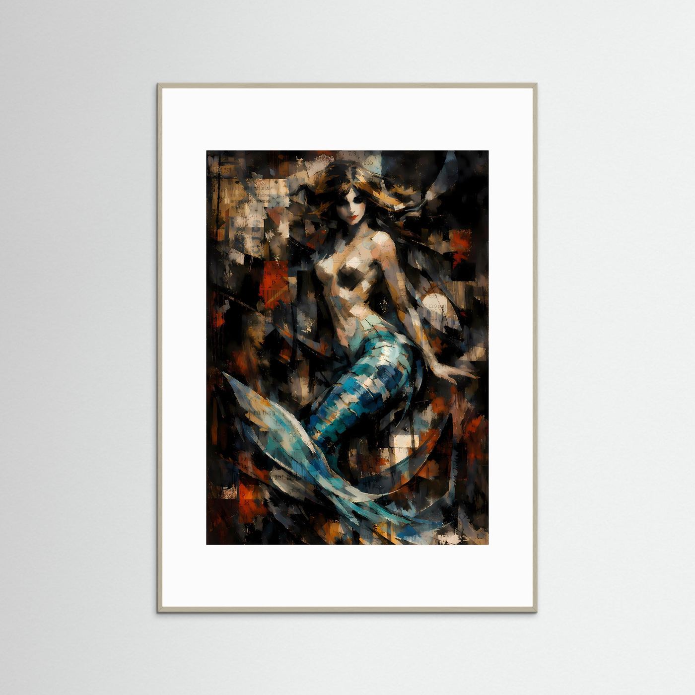 Die Magie des Ozeans | Luxuriöses Meerjungfrauen Poster in Teal, Gold & Dunkelblau | Abstraktes Kunstposter Hochformat