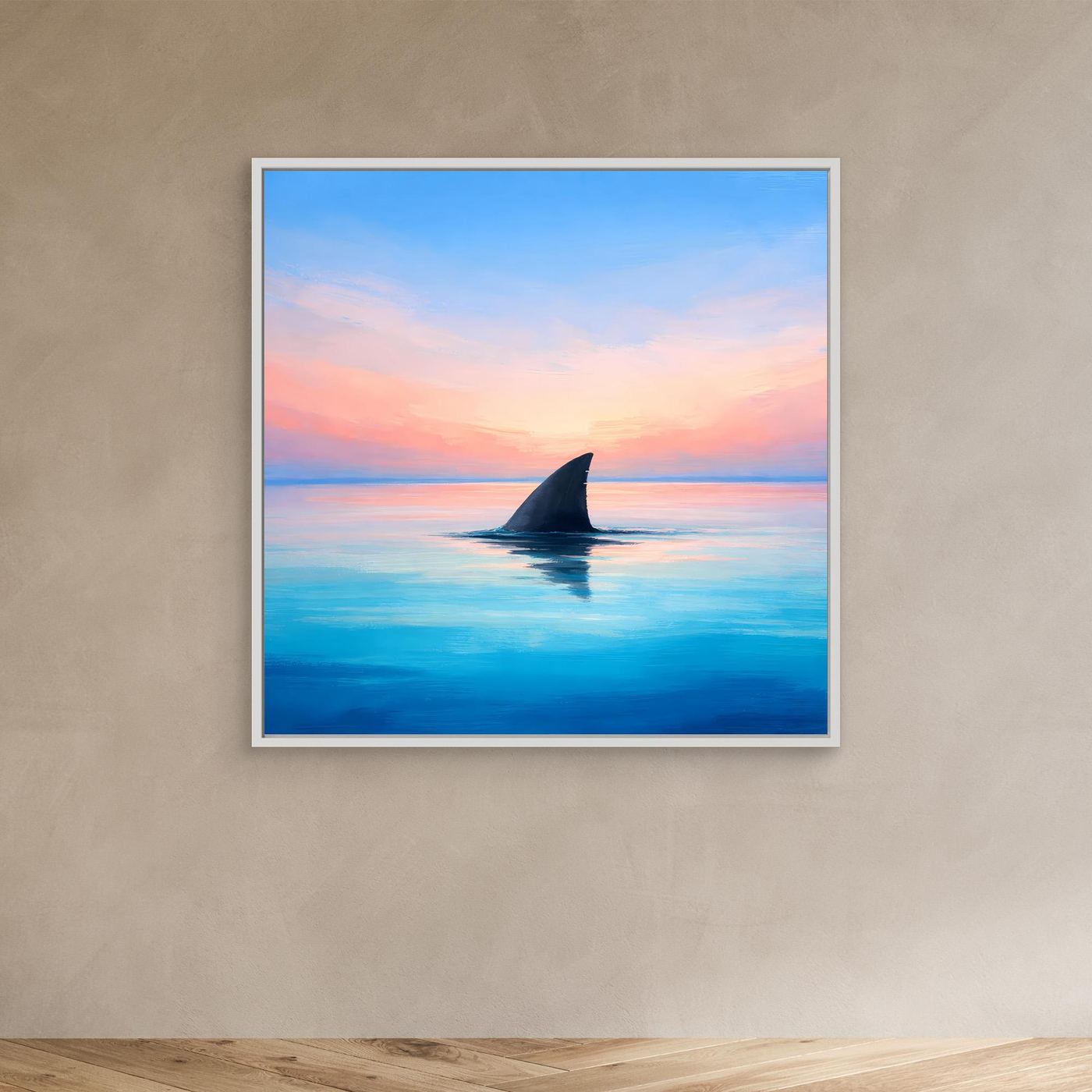 Leinwand Mystische Haifischflosse im Abendrot | Abstraktes Ozean Wandbild