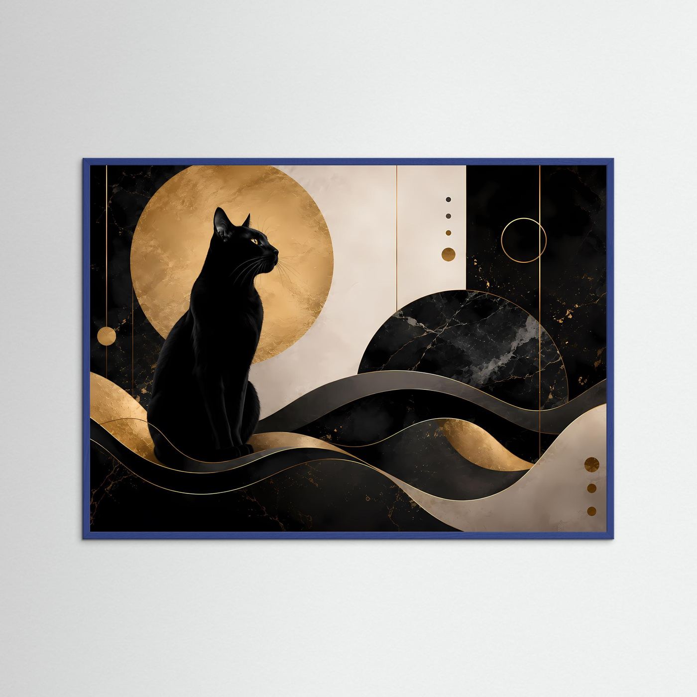 Schwarze Katze in Gold & Schwarz | Elegante abstrakte Katzenkunst