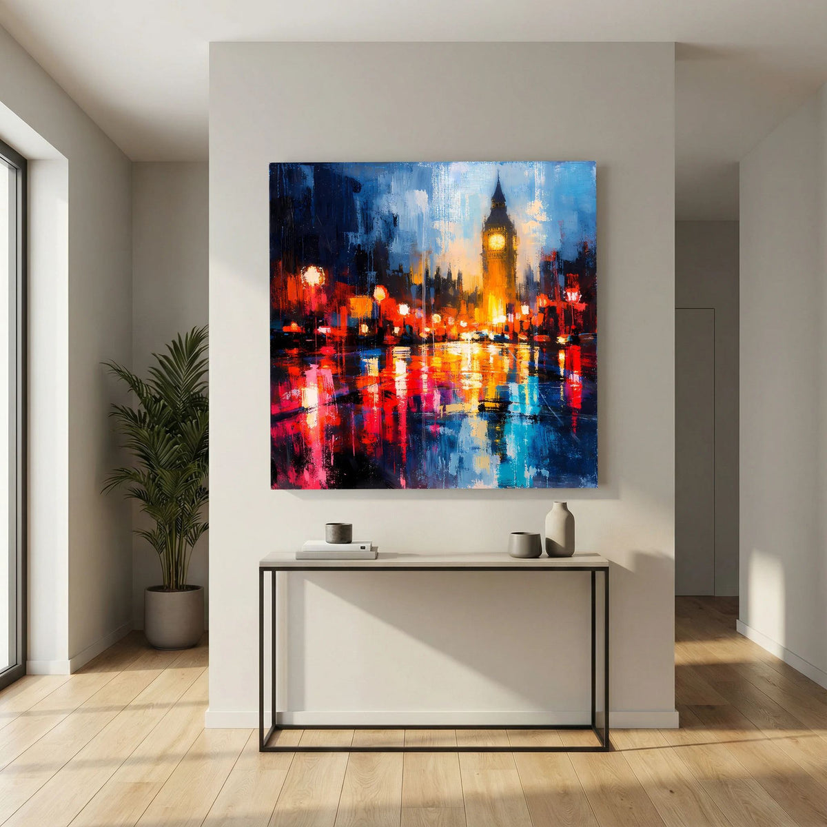 Leinwand Abstraktes Big Ben London Gemälde | Modernes Urbanes Wandbild bei Nacht